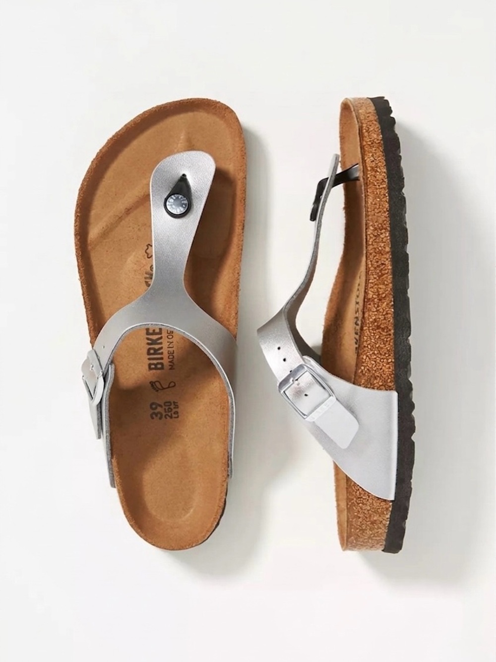 Birkenstock Gizeh Thong Sandals Silver Metallic EU 39 US 8-8.5 Comfort Slide